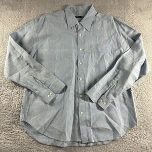 Visitor Linen Shirt Mens XL Blue Button Down Long Sleeve Lightweight Beach